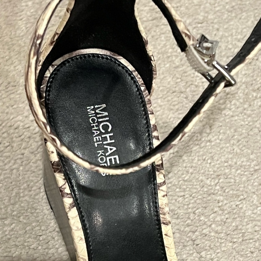 Michael Kors, wedge snake print shoes.